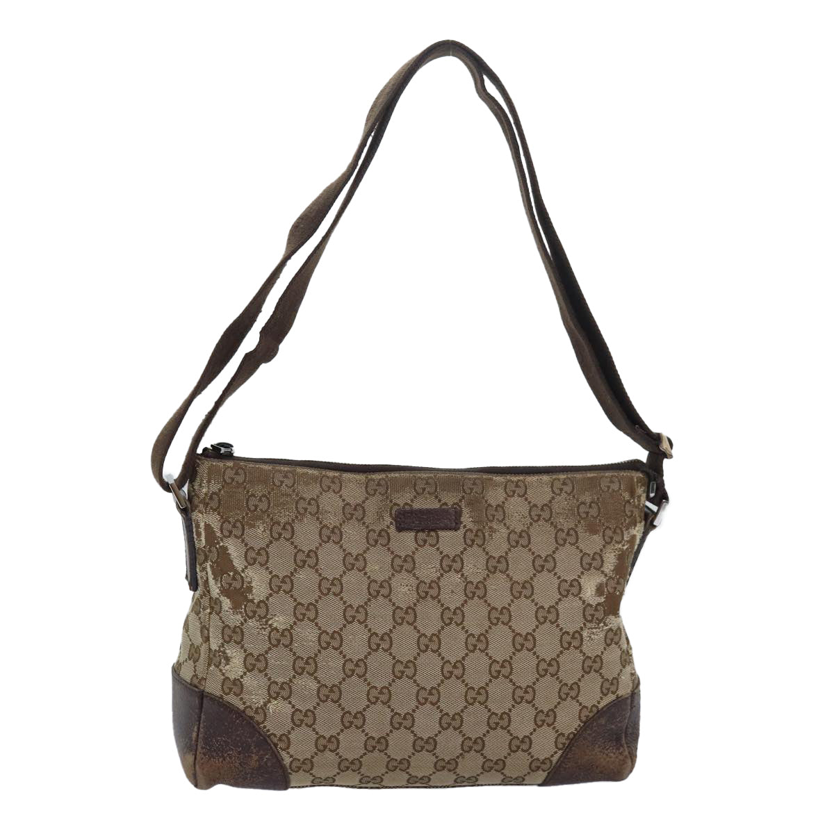 GUCCI GG Canvas Shoulder Bag Beige Brown 114273 Auth 84457