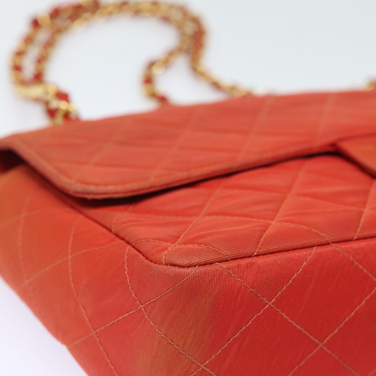 CHANEL Matelasse Chain Shoulder Bag Nylon Orange CC Auth 84479