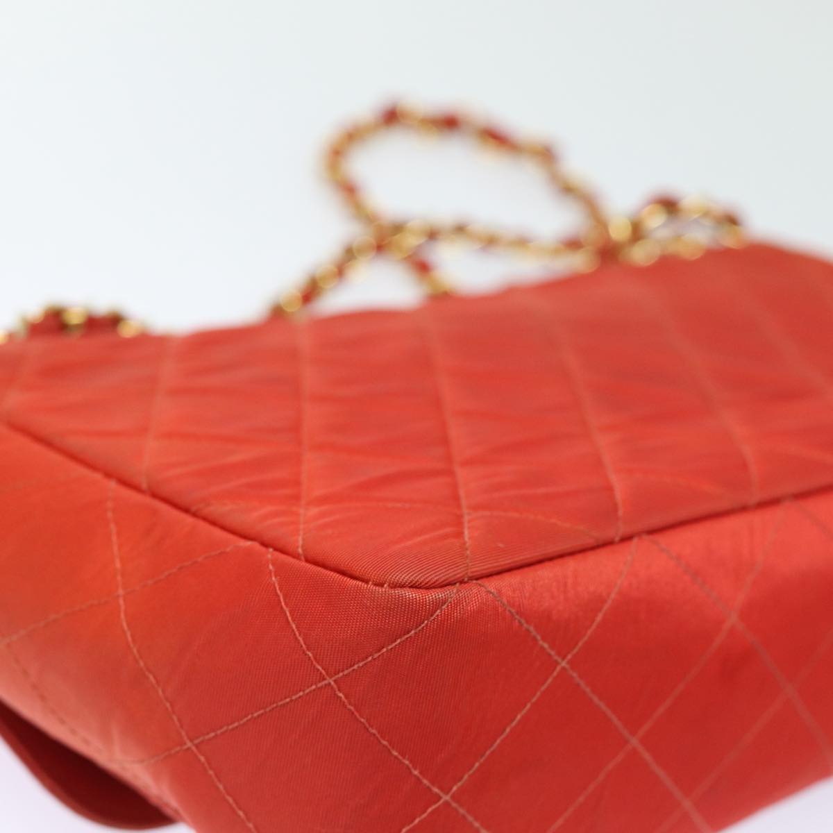 CHANEL Matelasse Chain Shoulder Bag Nylon Orange CC Auth 84479