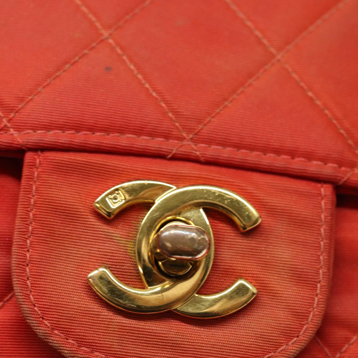 CHANEL Matelasse Chain Shoulder Bag Nylon Orange CC Auth 84479