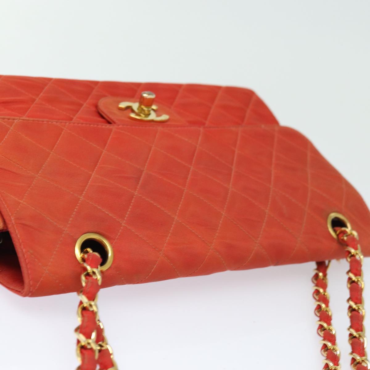 CHANEL Matelasse Chain Shoulder Bag Nylon Orange CC Auth 84479