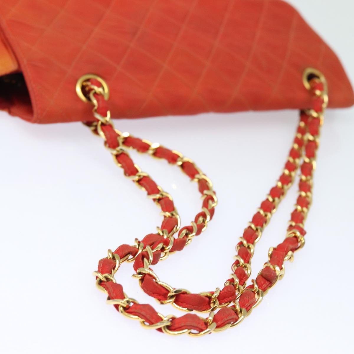 CHANEL Matelasse Chain Shoulder Bag Nylon Orange CC Auth 84479