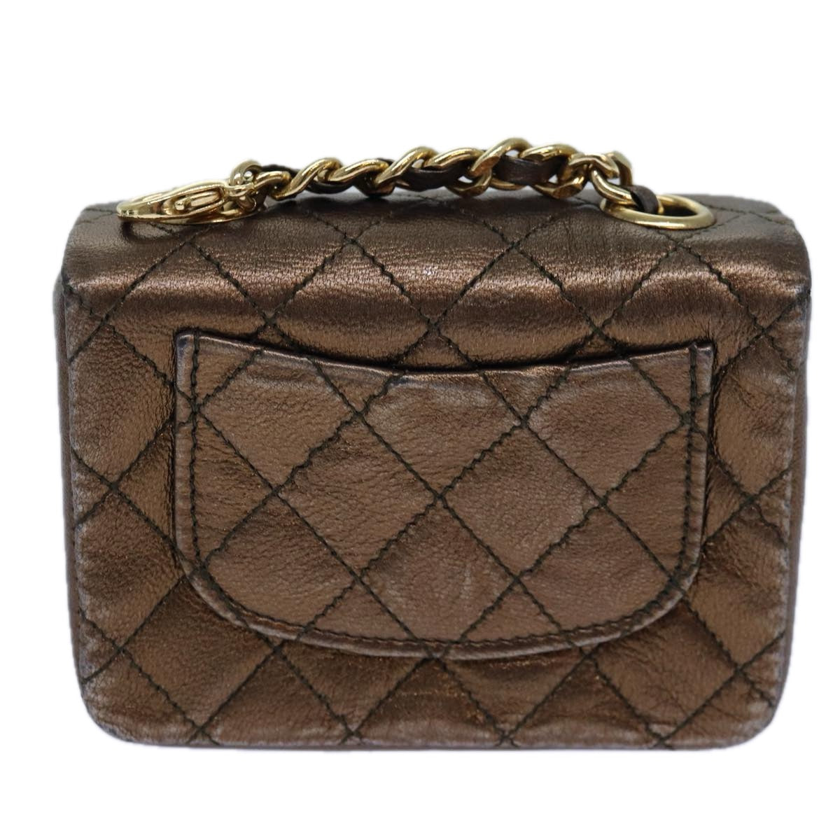 CHANEL Mini Matelasse Chain Pouch Lamb Skin Gold Tone CC Auth 84490 - 0