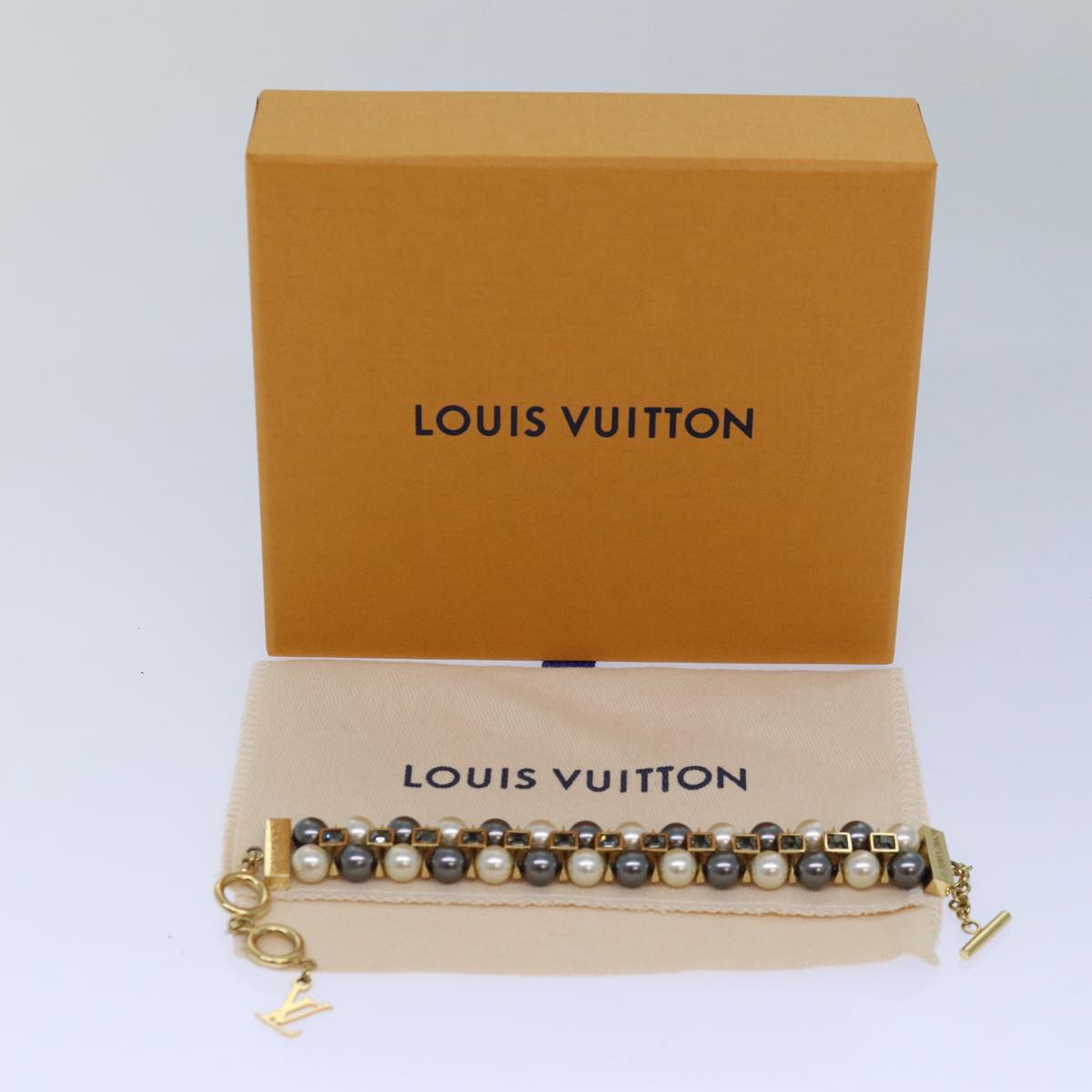 LOUIS VUITTON Cry Me Ariver PM Bracelet Gold Gray M67010 LV Auth 84519