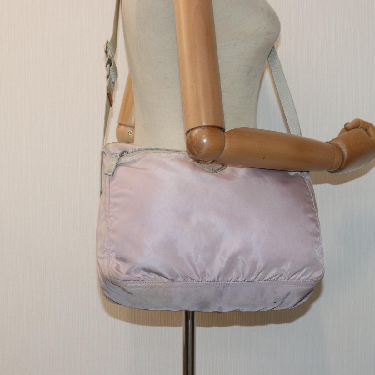 PRADA Shoulder Bag Nylon Pink Silver Auth 84543