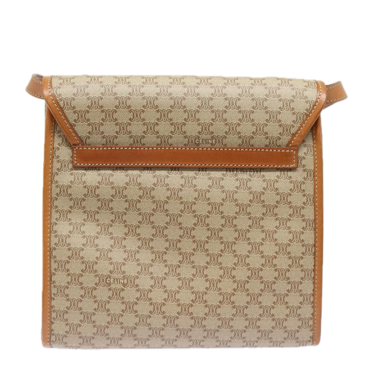 CELINE Macadam Canvas Shoulder Bag Beige Gold Auth 84551