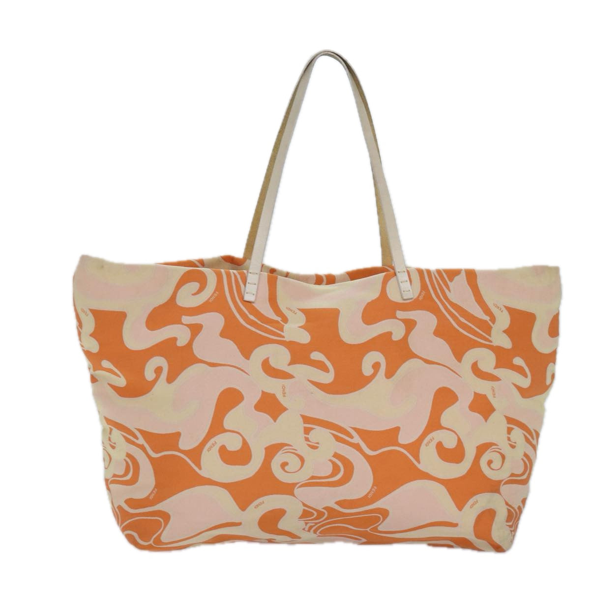 FENDI Tote Bag Canvas Orange Gold Auth 84555