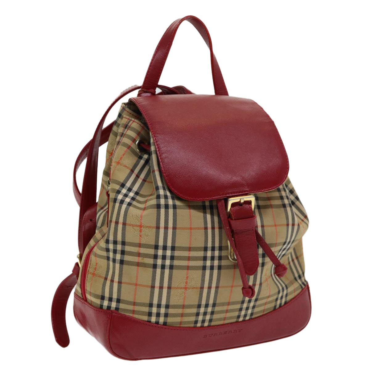 BURBERRY Nova Check Backpack Canvas Leather Beige Red gold Auth 84556