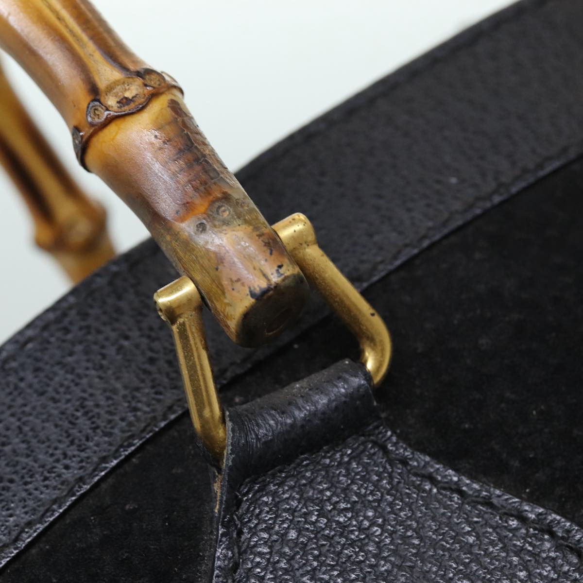 GUCCI Bamboo Hand Bag Leather Black Gold 002 2853 0260 0 Auth 84558