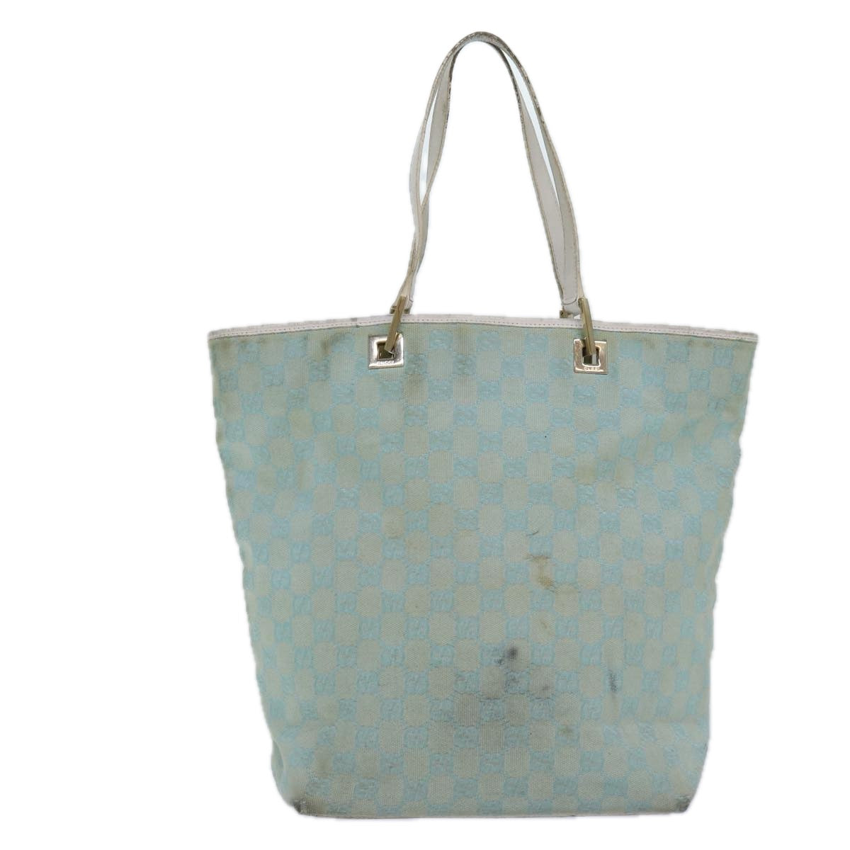 GUCCI GG Canvas Tote Bag Light Blue White gold 002 1098 Auth 84563