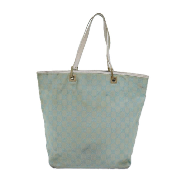 GUCCI GG Canvas Tote Bag Light Blue White gold 002 1098 Auth 84563
