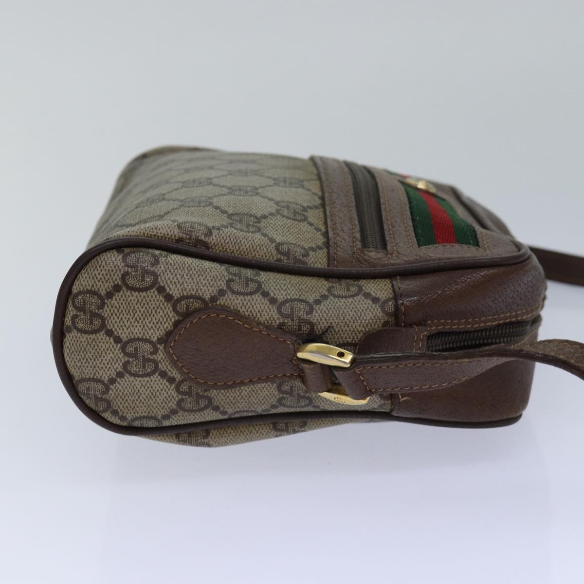 GUCCI GG Supreme Web Sherry Line Shoulder Bag PVC Beige Red gold Auth 84565