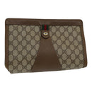 GUCCI GG Supreme Web Sherry Line Clutch Bag PVC Leather Beige Red Auth 84566-1