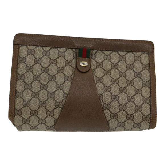 GUCCI GG Supreme Web Sherry Line Clutchtasche PVC Leder Beige Rot Auth 84566