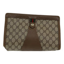 GUCCI GG Supreme Web Sherry Line Clutch Bag PVC Leather Beige Red Auth 84566-13