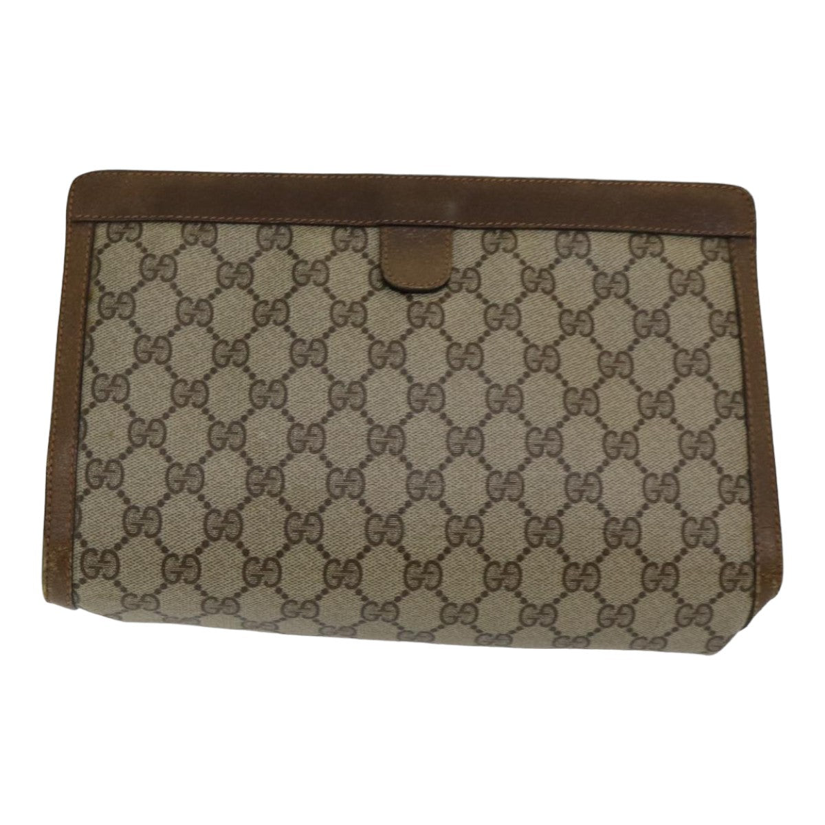 GUCCI GG Supreme Web Sherry Line Clutch Bag PVC Leather Beige Red Auth 84566