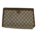 GUCCI GG Supreme Web Sherry Line Clutch Bag PVC Leather Beige Red Auth 84566-2