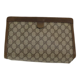 GUCCI GG Supreme Web Sherry Line Clutch Bag PVC Leather Beige Red Auth 84566 - 0