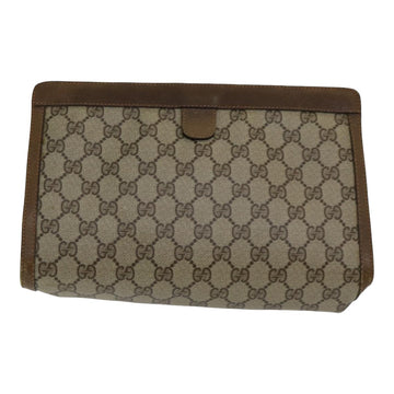 GUCCI GG Supreme Web Sherry Line Clutch Bag PVC Leather Beige Red Auth 84566 - 0