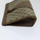 GUCCI GG Supreme Web Sherry Line Clutch Bag PVC Leather Beige Red Auth 84566-4