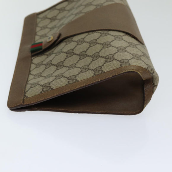 GUCCI GG Supreme Web Sherry Line Clutchtasche PVC Leder Beige Rot Auth 84566