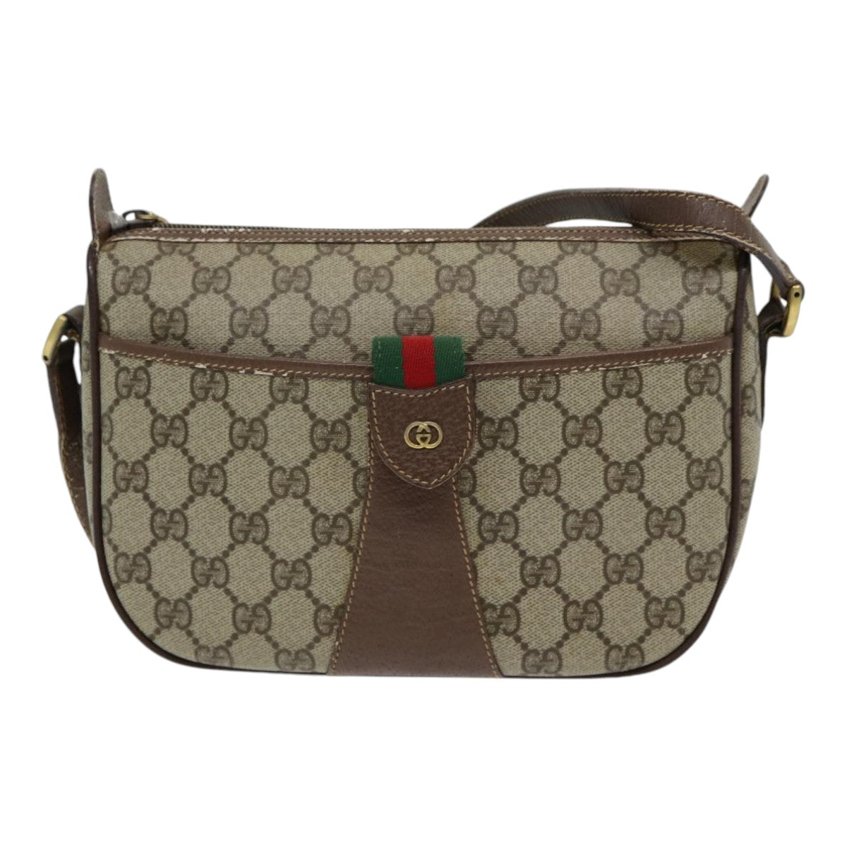 GUCCI GG Supreme Web Sherry Line Shoulder Bag PVC Beige 001 754 6177 Auth 84567