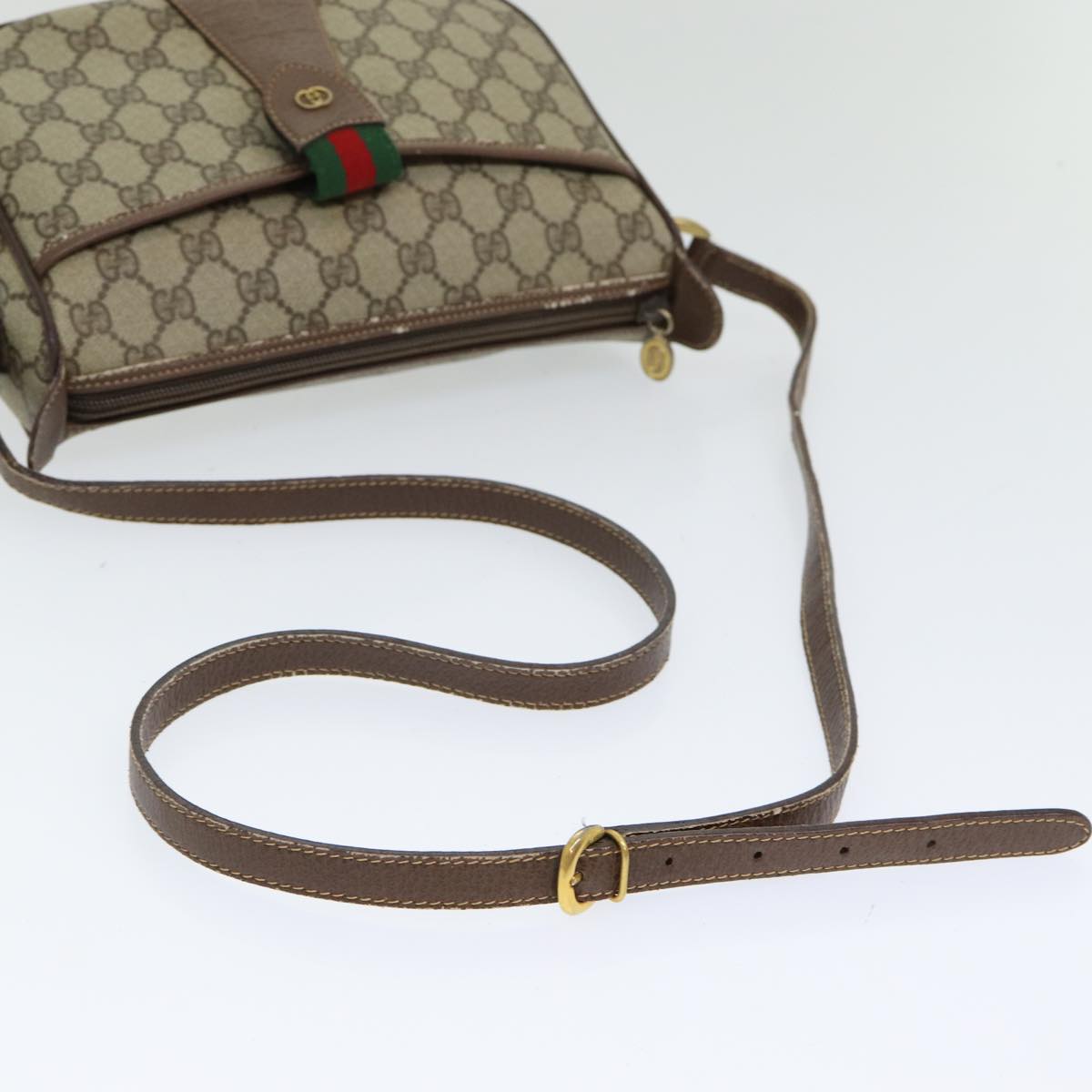 GUCCI GG Supreme Web Sherry Line Shoulder Bag PVC Beige 001 754 6177 Auth 84567