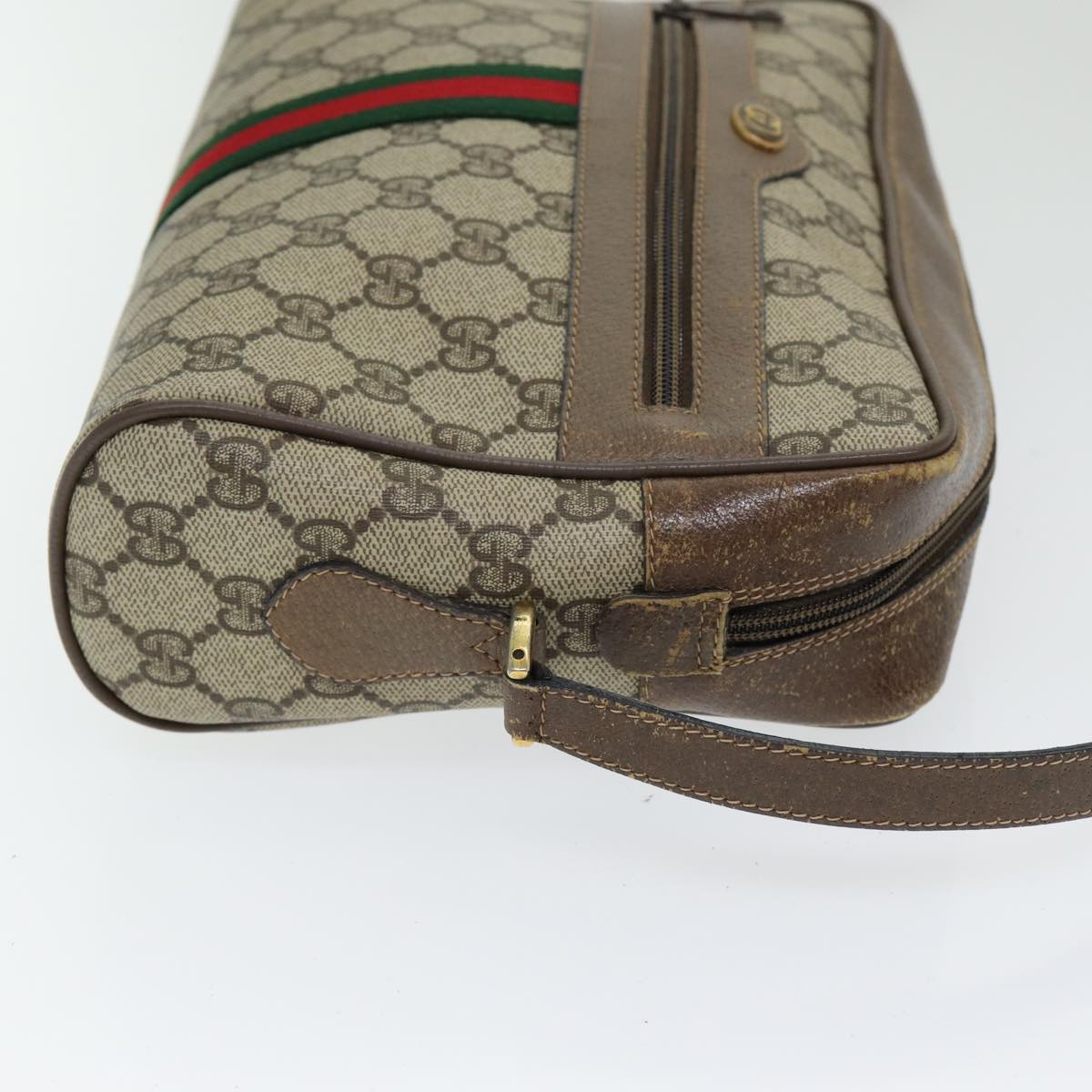 GUCCI GG Supreme Web Sherry Line Shoulder Bag PVC Leather Beige gold Auth 84568