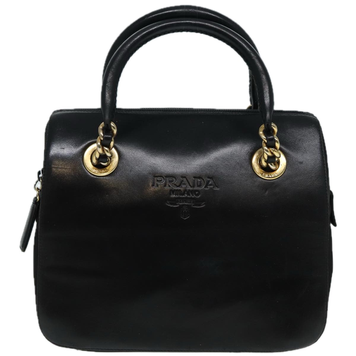 PRADA Hand Bag Leather Black Auth 84593