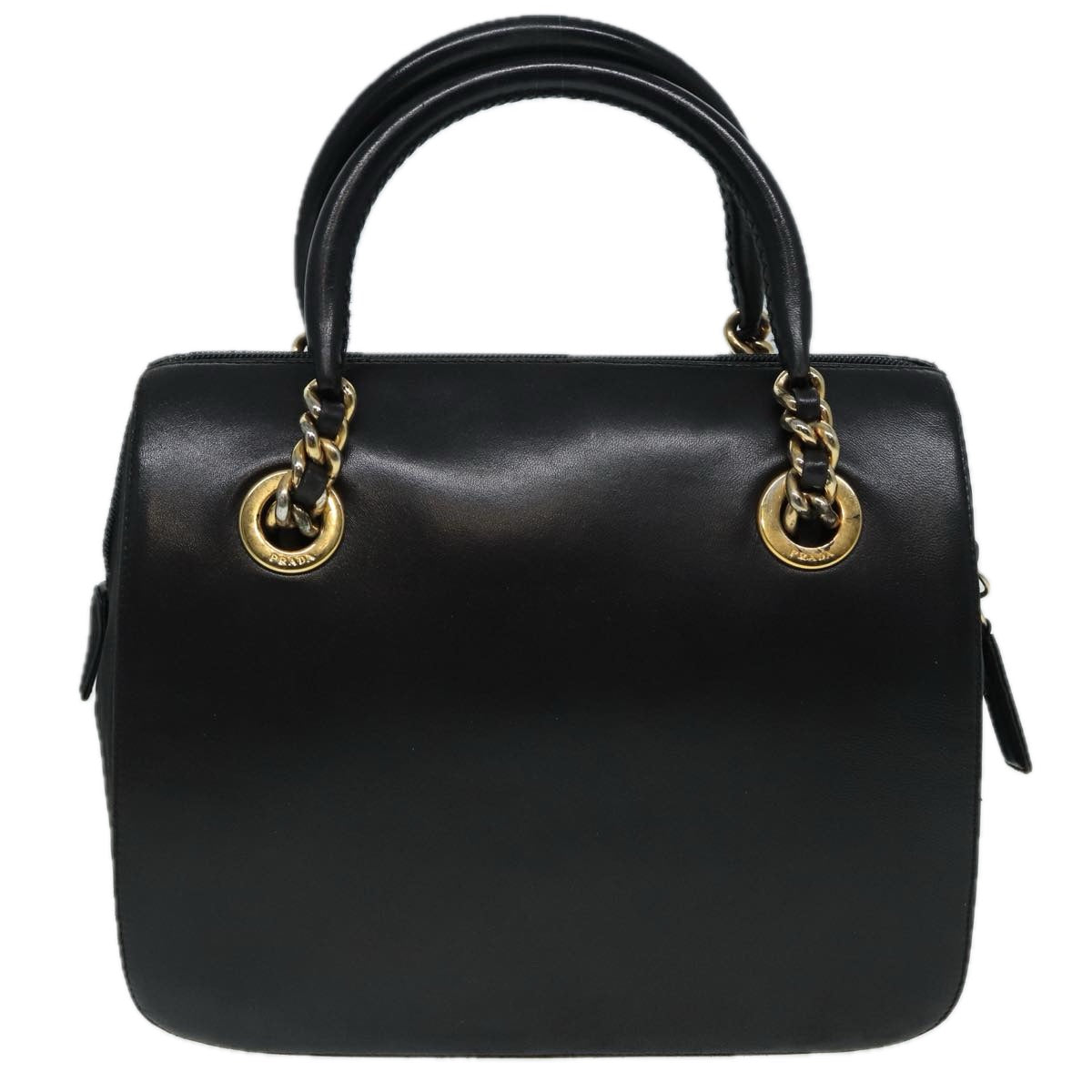 PRADA Hand Bag Leather Black Auth 84593