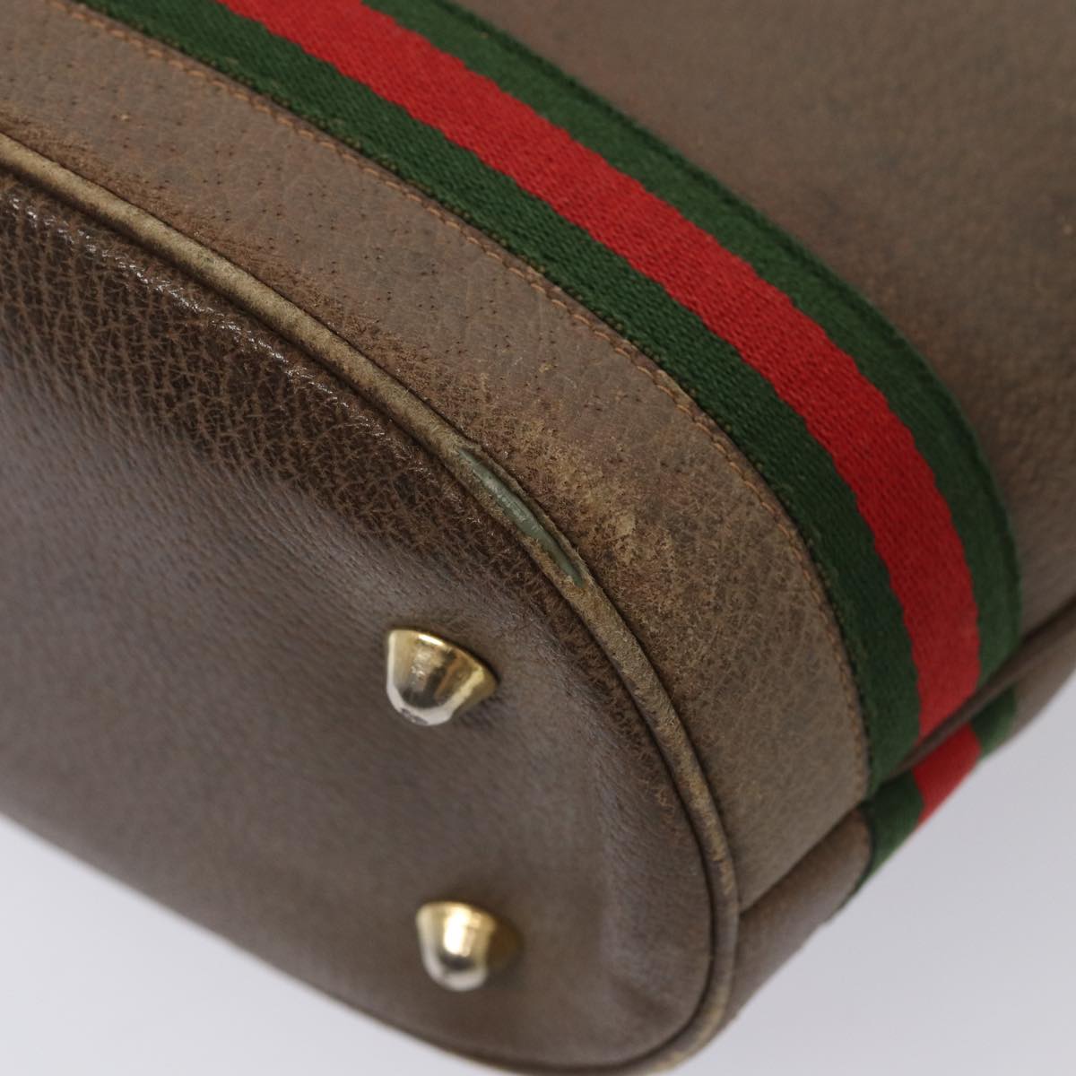 GUCCI Web Sherry Line Chain Bag Leather Patent 3Set Brown Red Green Auth 84597