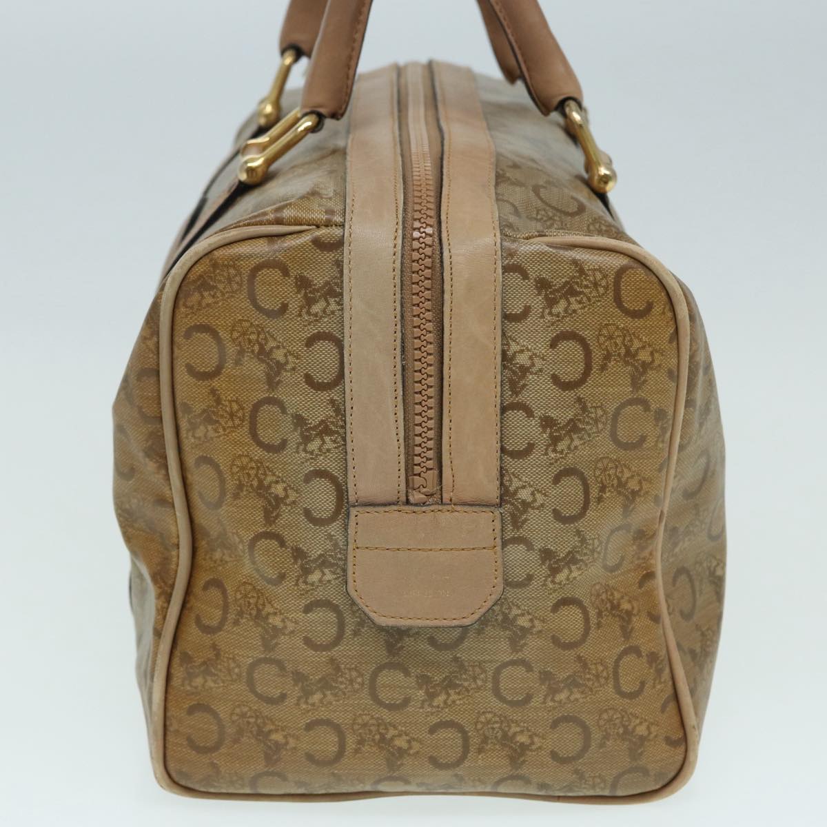 CELINE C Macadam Canvas Boston Bag Beige Auth 84602