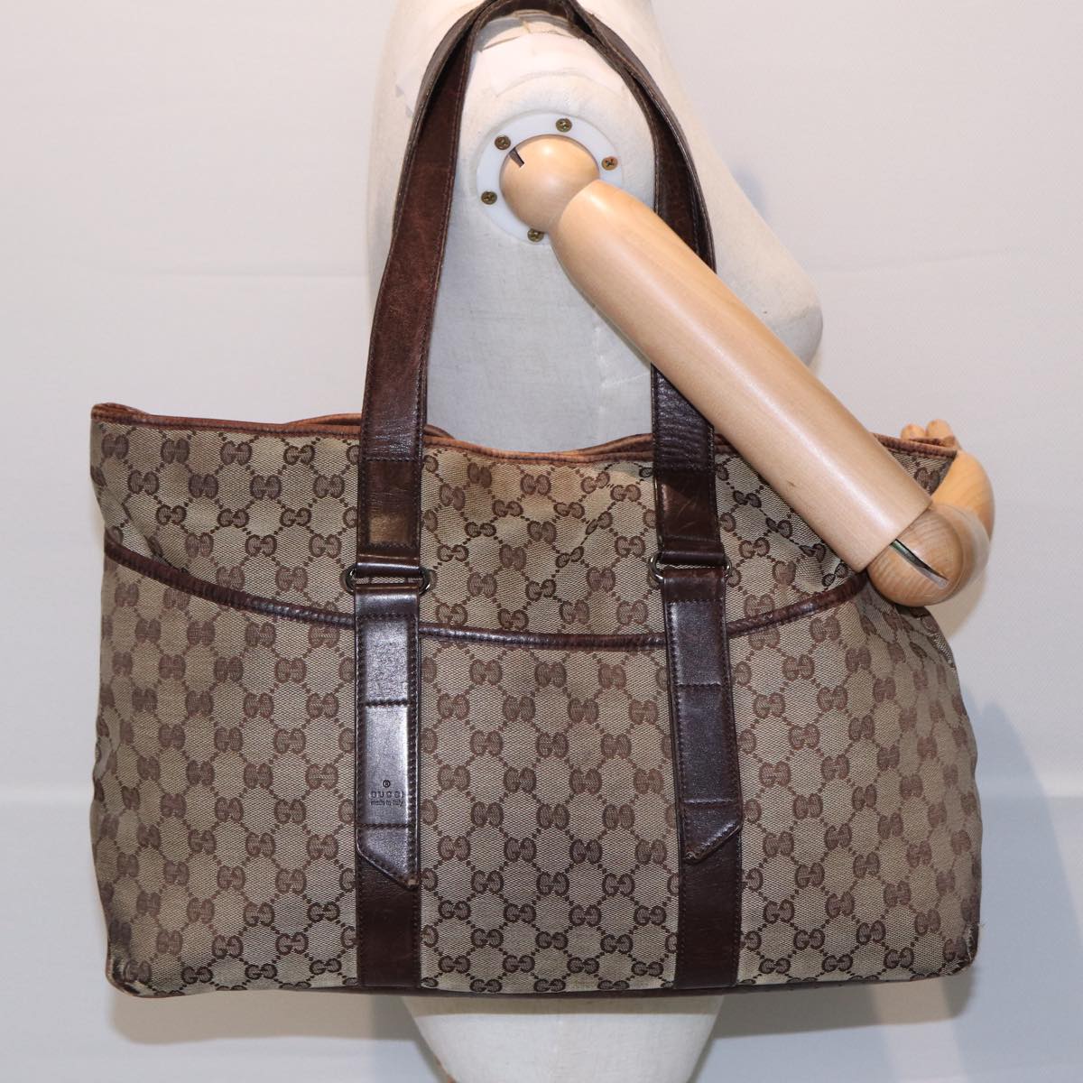 GUCCI GG Canvas Tote Bag Beige Brown 153238 Auth 84604