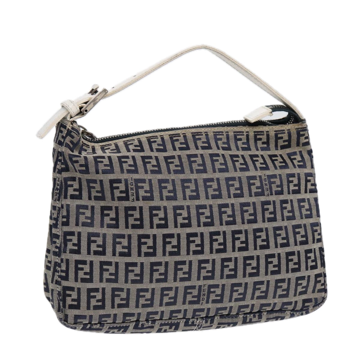 FENDI Zucchino Canvas Accessory Pouch Navy Auth 84615