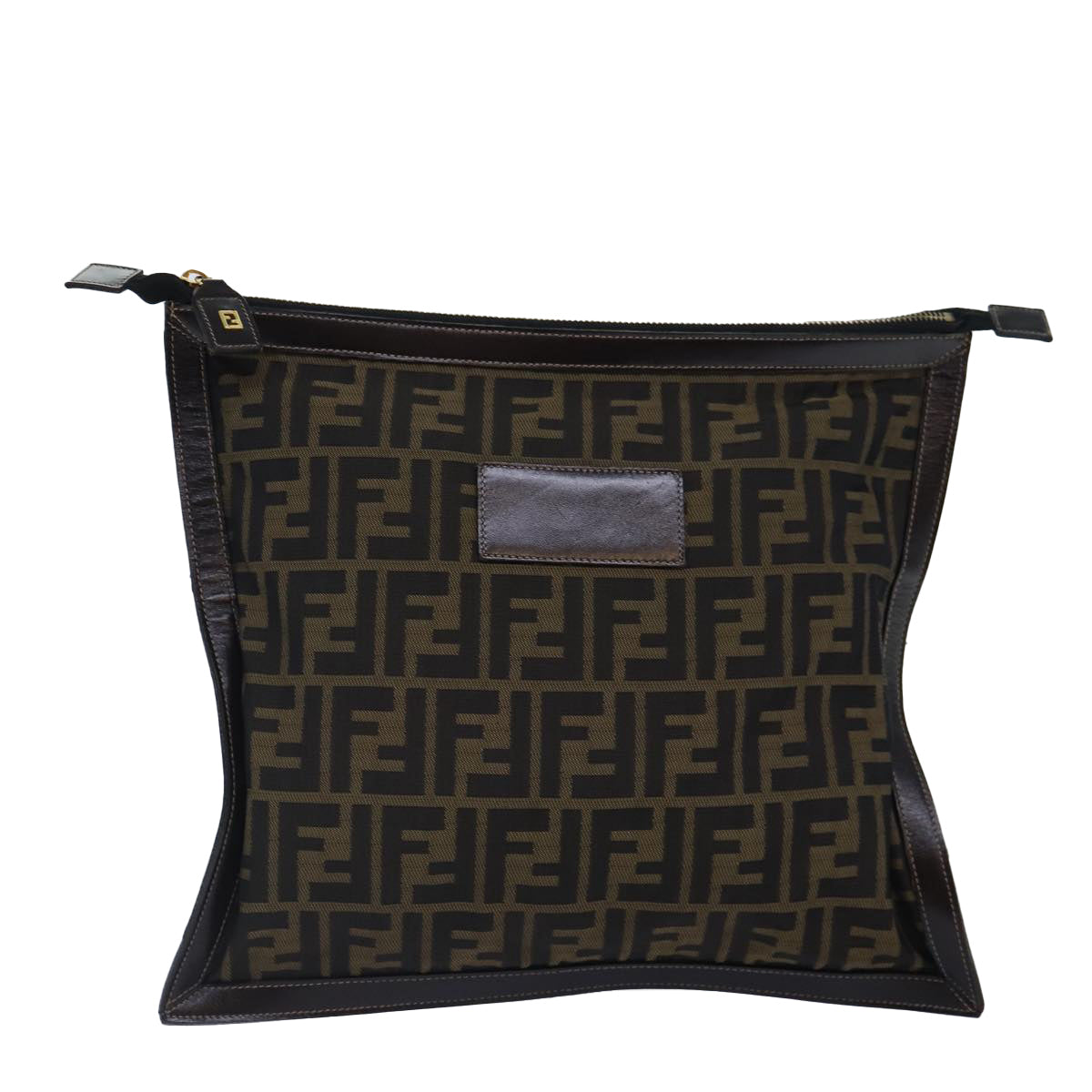 FENDI Zucca Canvas Clutch Bag Brown Black gold Auth 84616 - 0