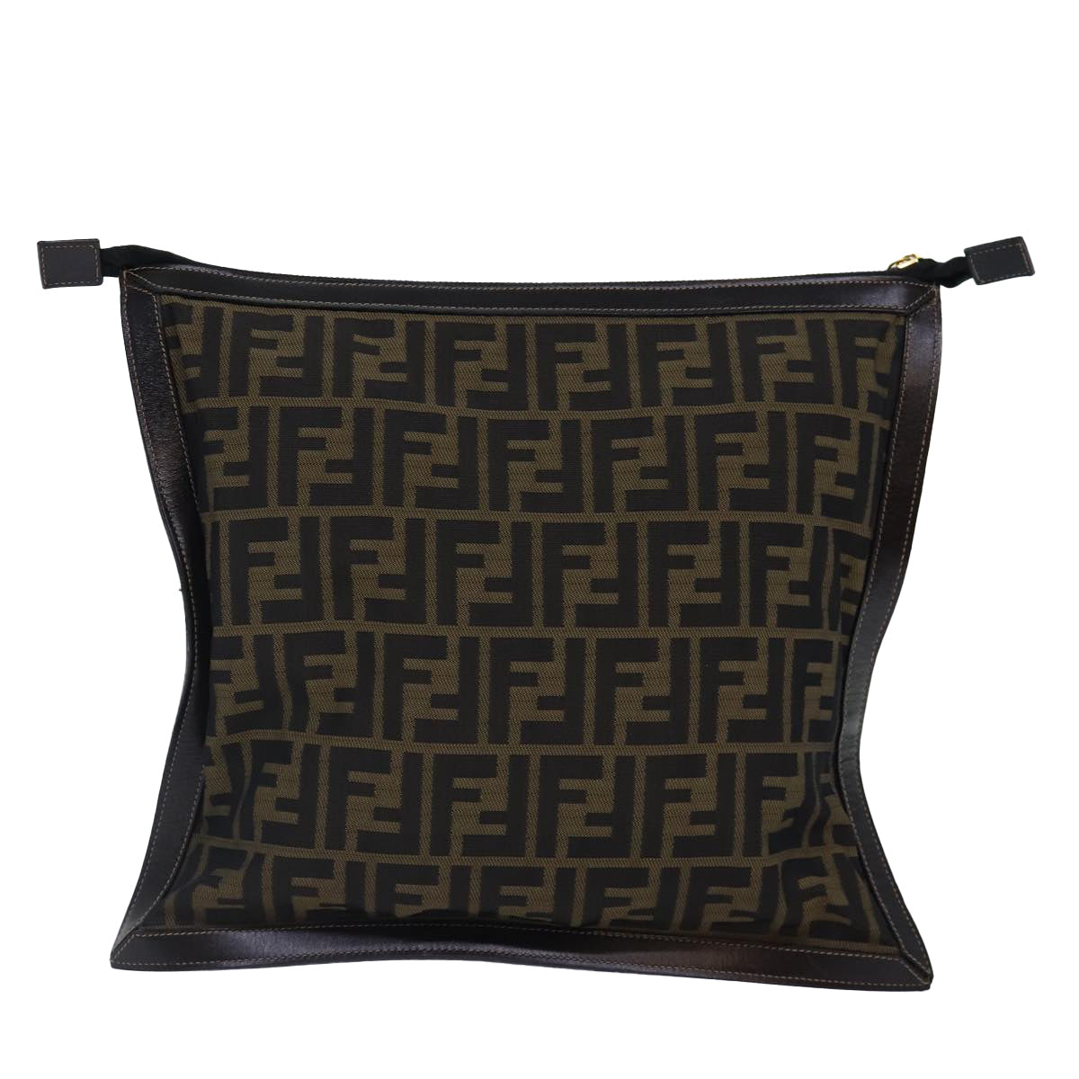 FENDI Zucca Canvas Clutch Bag Brown Black gold Auth 84616