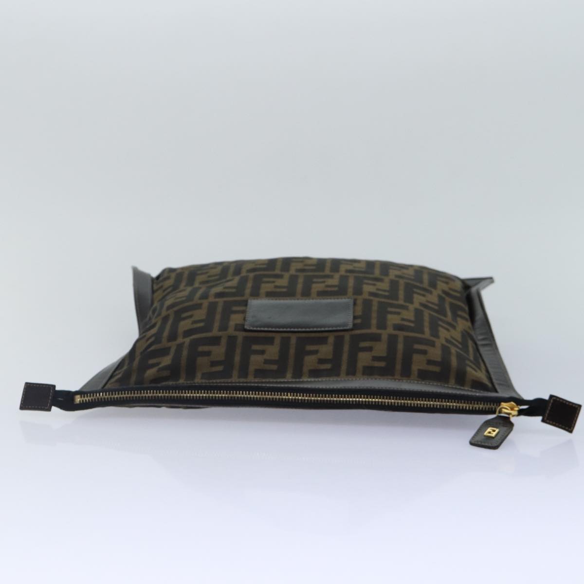 FENDI Zucca Canvas Clutch Bag Brown Black gold Auth 84616