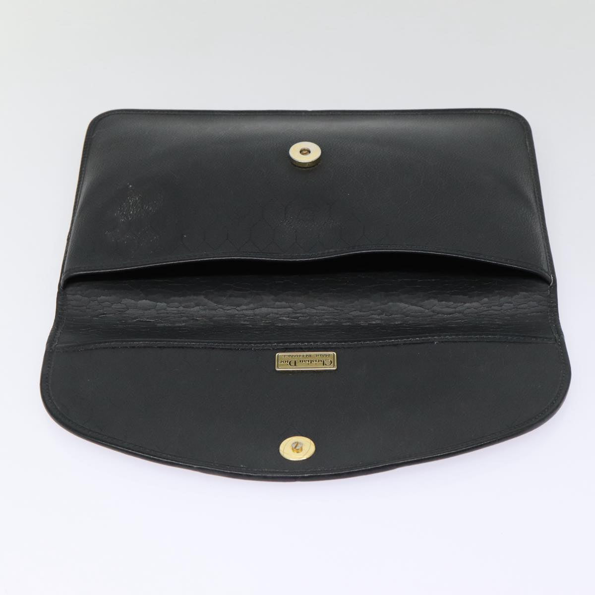 Christian Dior Honeycomb Canvas Clutch Bag PVC Leather Black Silver Auth 84617