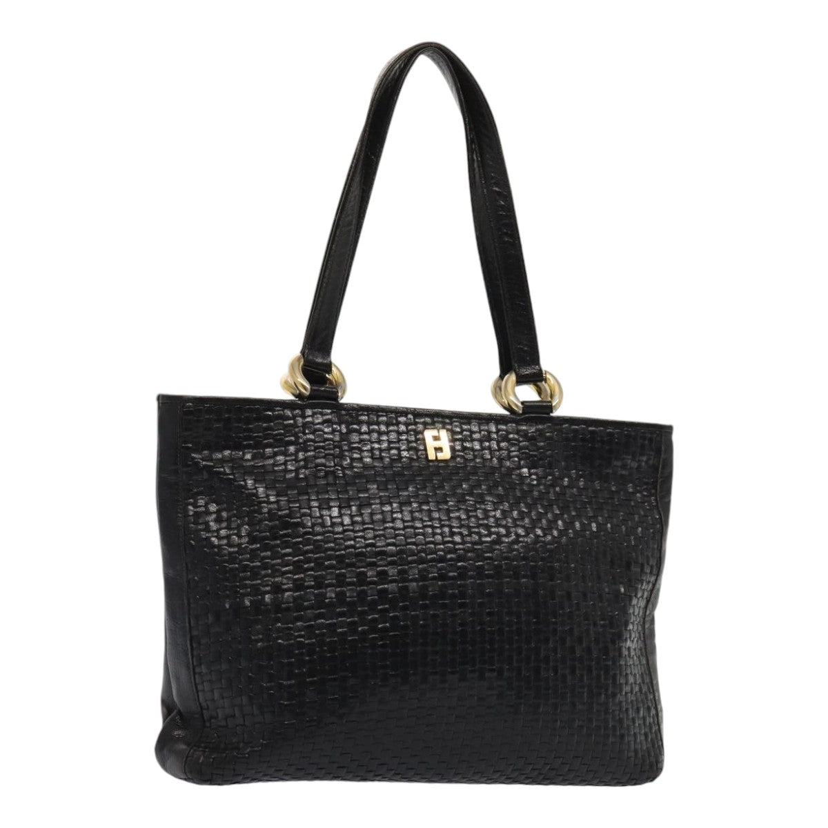 FENDI Tote Bag Leather Black Gold Auth 84621