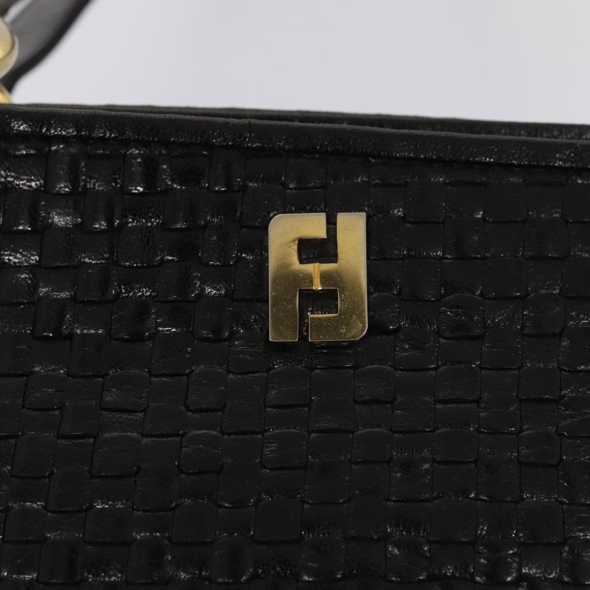 FENDI Tote Bag Leather Black Gold Auth 84621