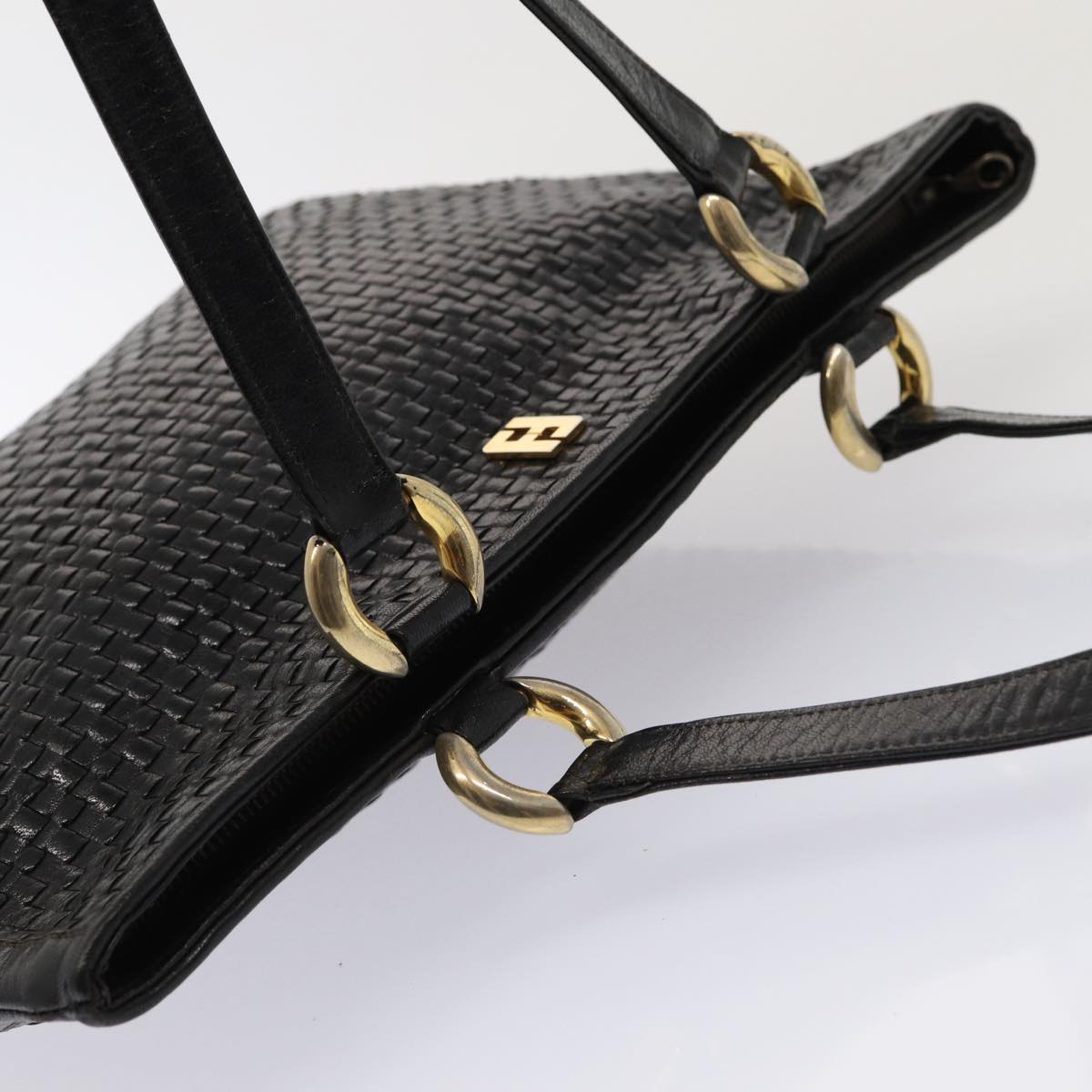 FENDI Tote Bag Leather Black Gold Auth 84621