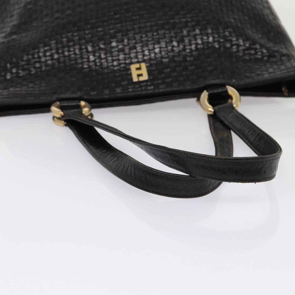 FENDI Tote Bag Leather Black Gold Auth 84621