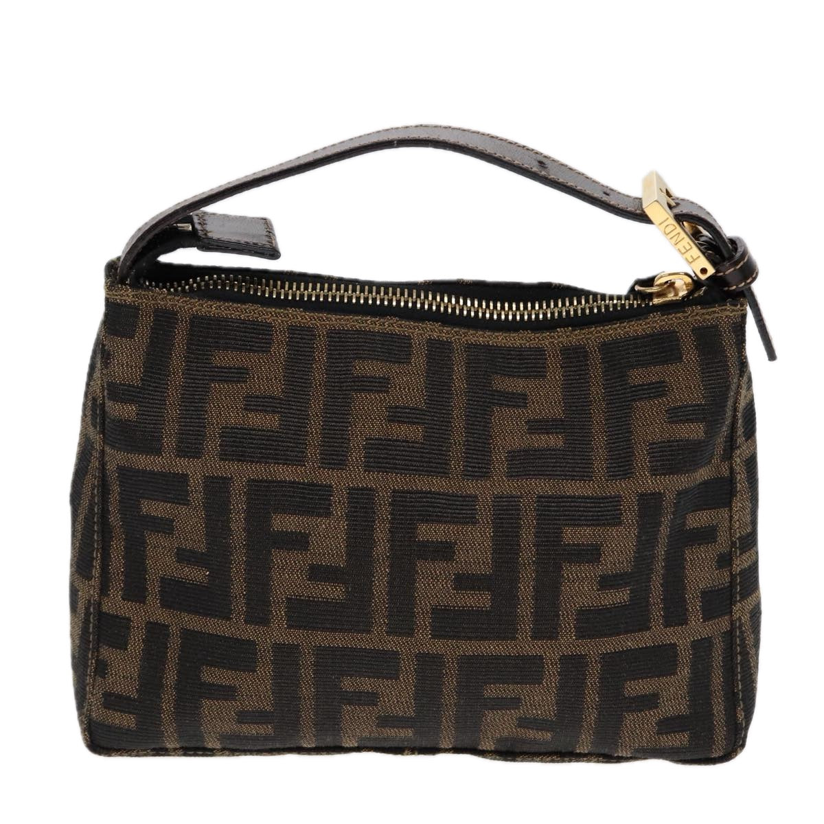 FENDI Zucca Canvas Hand Bag Brown Black gold Auth 84622 - 0