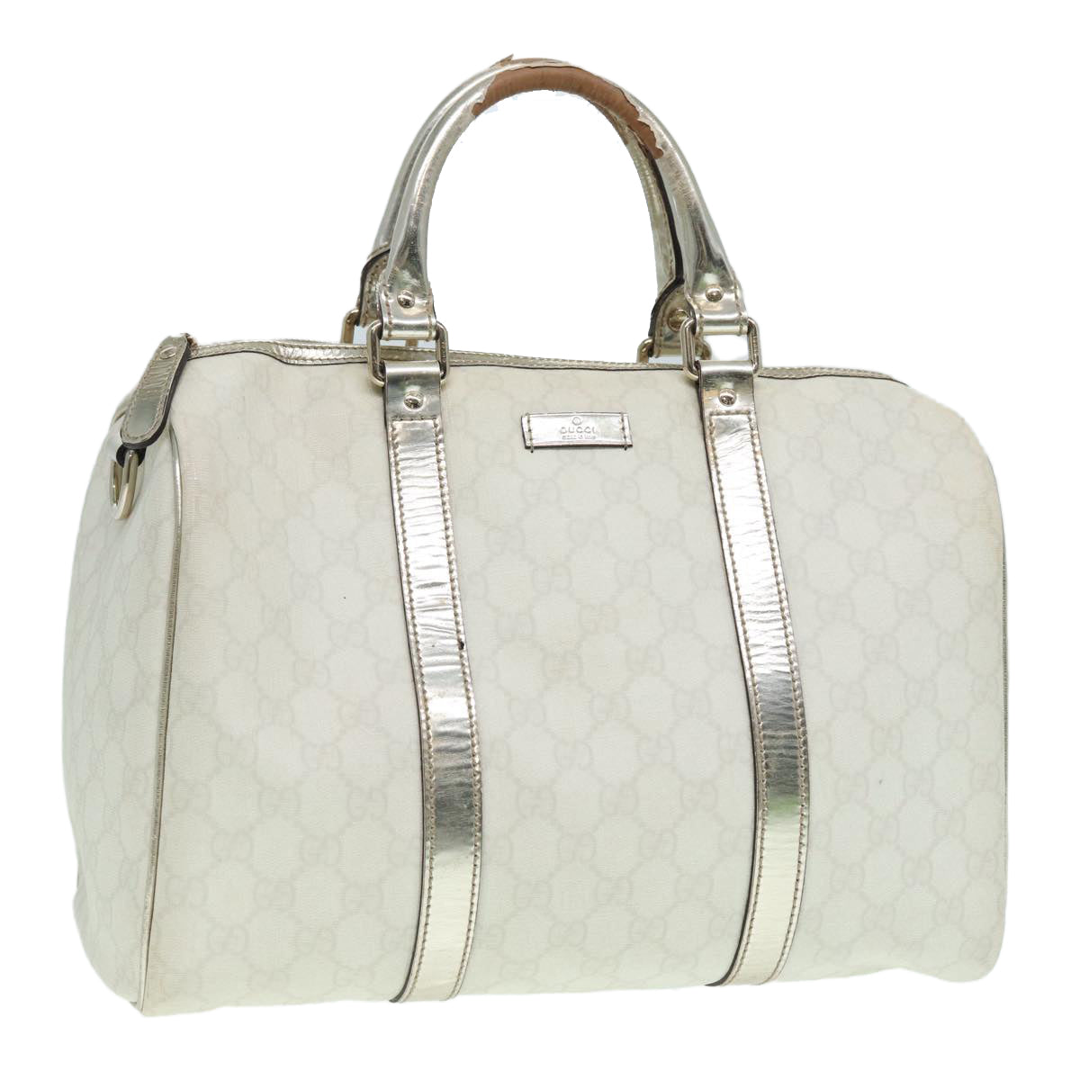 GUCCI GG Supreme Boston Bag PVC Leather White Silver gold 193603 Auth 84624