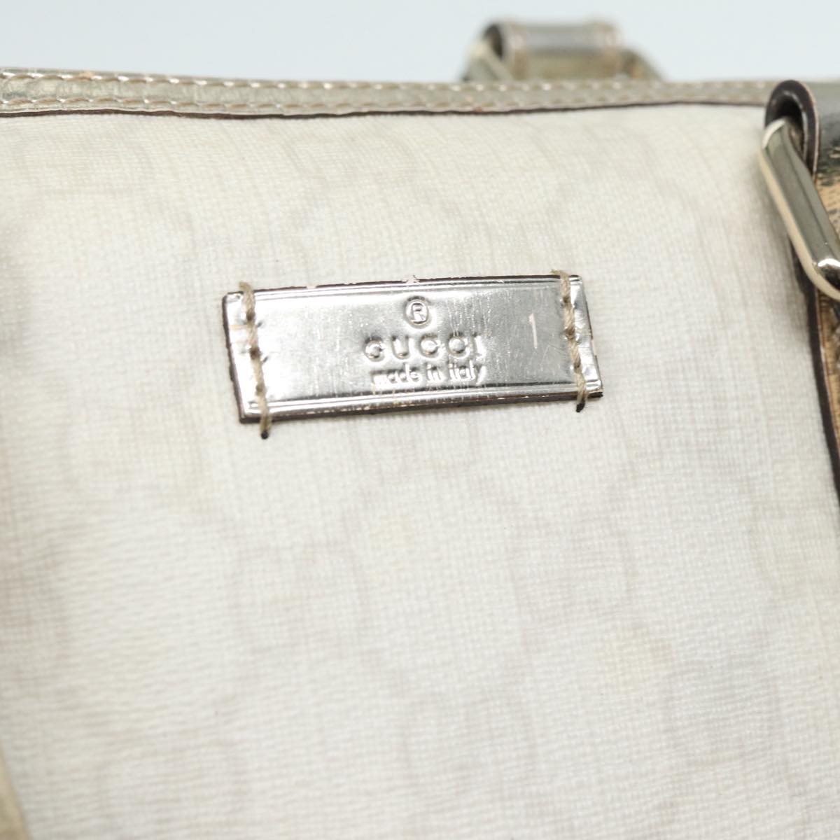 GUCCI GG Supreme Boston Bag PVC Leather White Silver gold 193603 Auth 84624