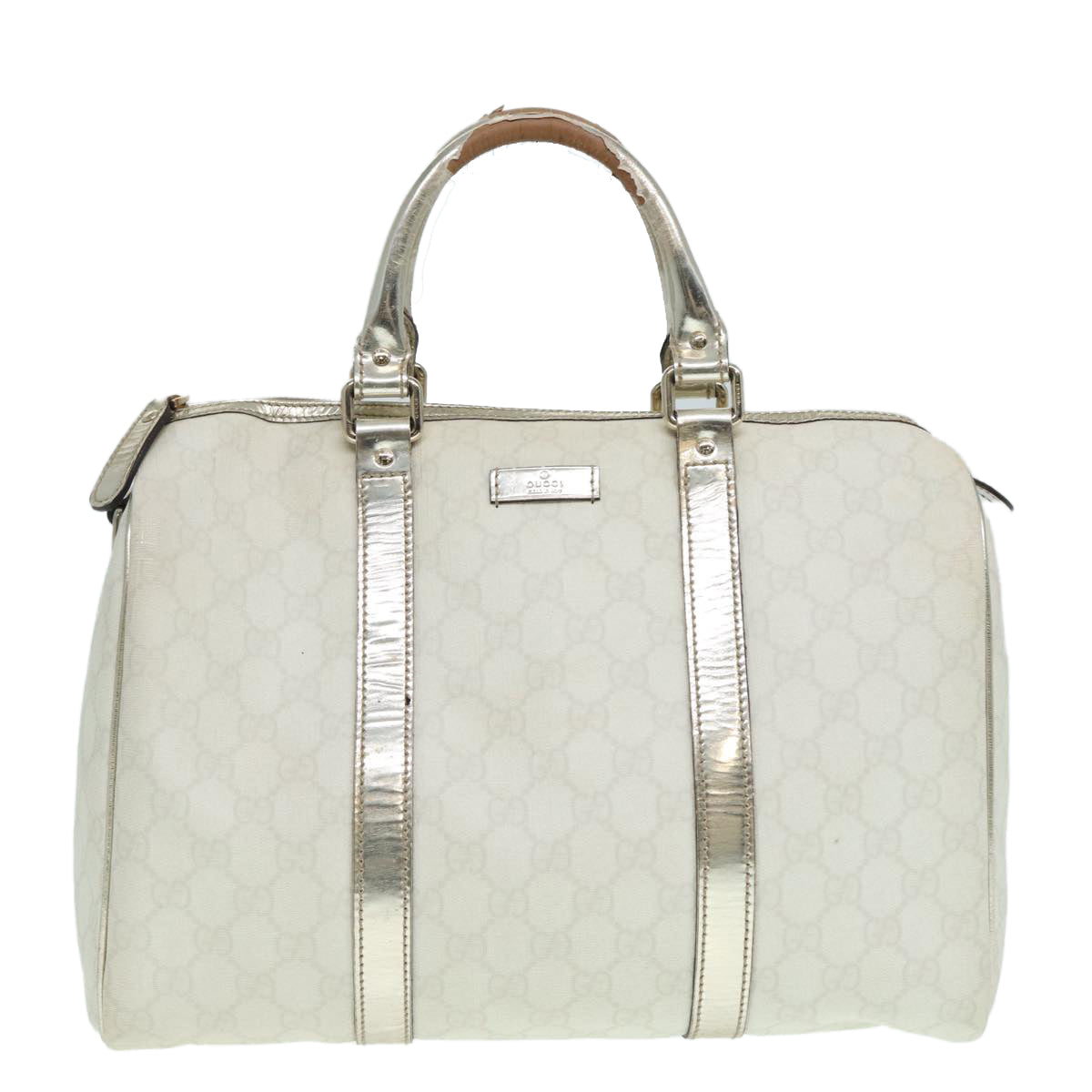 GUCCI GG Supreme Boston Bag PVC Leather White Silver gold 193603 Auth 84624