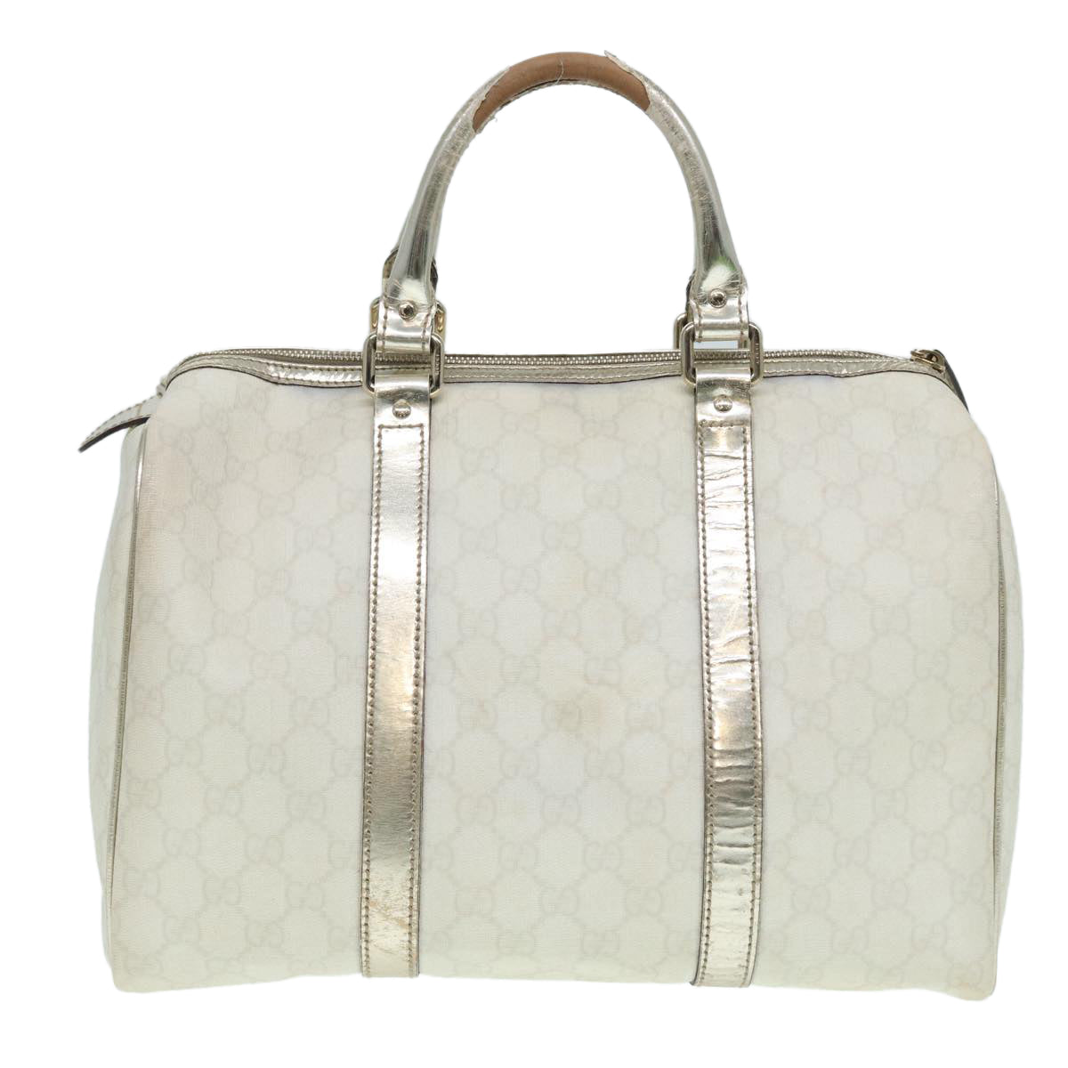 GUCCI GG Supreme Boston Bag PVC Leather White Silver gold 193603 Auth 84624