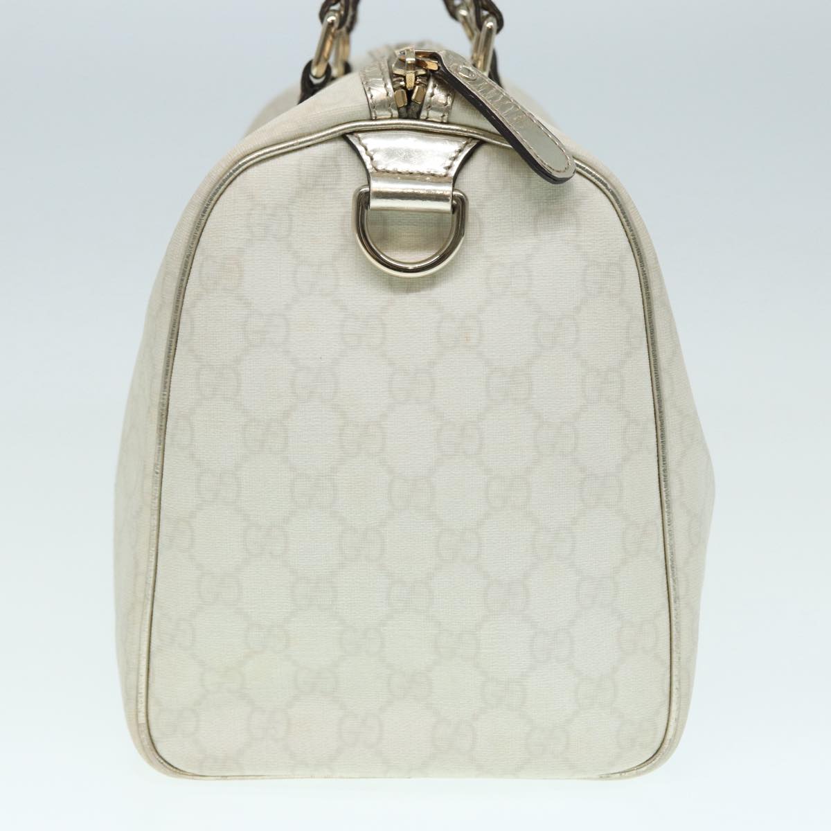 GUCCI GG Supreme Boston Bag PVC Leather White Silver gold 193603 Auth 84624