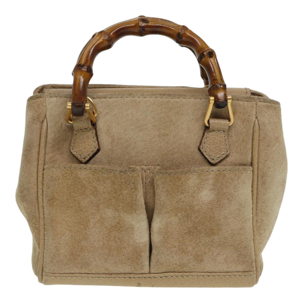 GUCCI Bamboo Hand Bag Suede 2way Beige Gold 007 1793 0238 Auth 84637