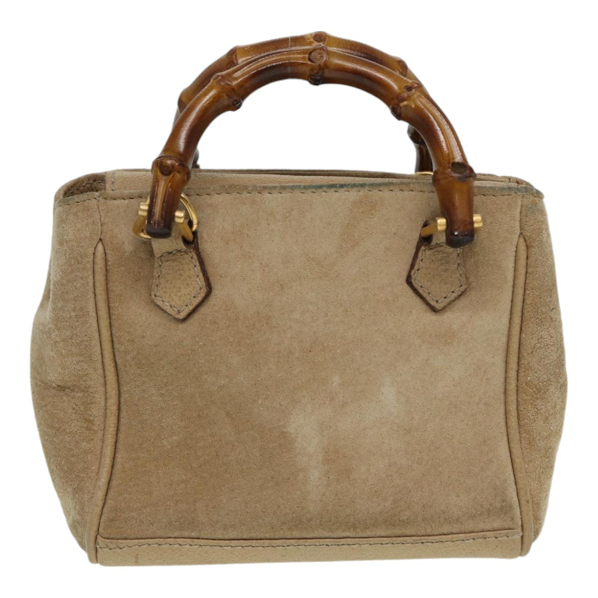 GUCCI Bamboo Hand Bag Suede 2way Beige Gold 007 1793 0238 Auth 84637 - 0